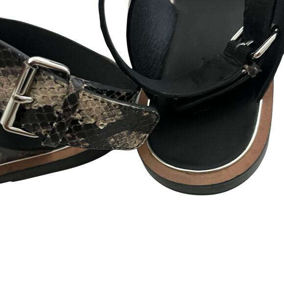 Vince Mailin Snake Embossed Ankle Wrap Flat leather Sandal Sz 6.5 Statement Chic - Picture 9 of 11